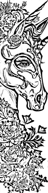 Free colorable bookmarks of a double horn unicorn